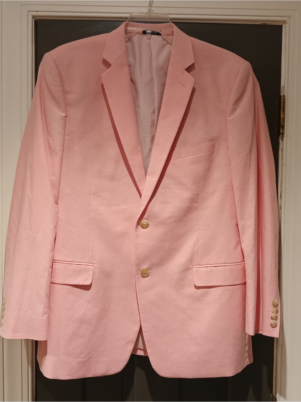 Men's Pink cotton Two-Button Blazer gingham liner